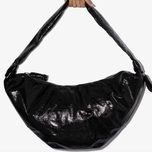 Lemaire Large Coated Linen Canvas Croissant Bag (black) - Picture 5 of 8